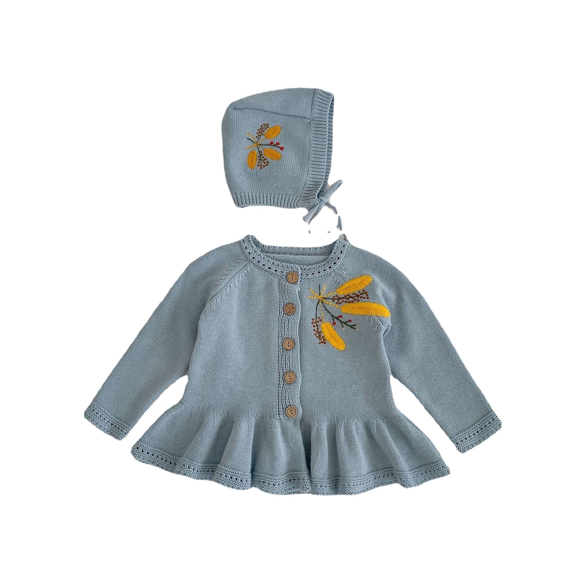 Children's Lotus Leaf Hem Wheat Embroidered Coat