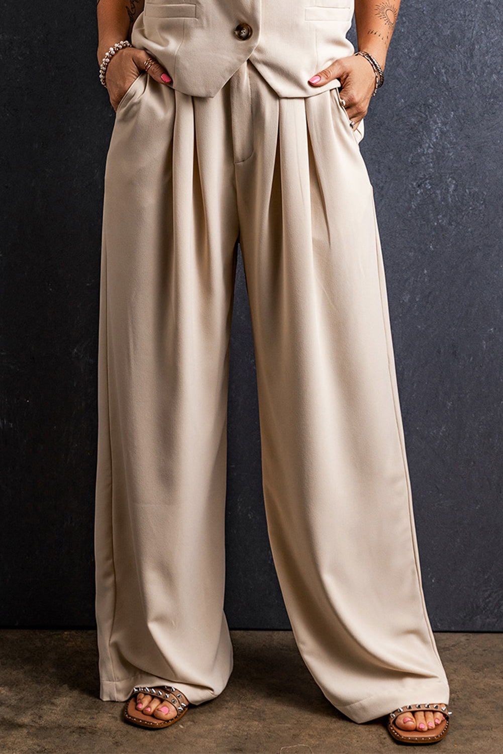 Ruched Wide Leg Pants with Pockets - Babbazon New Products