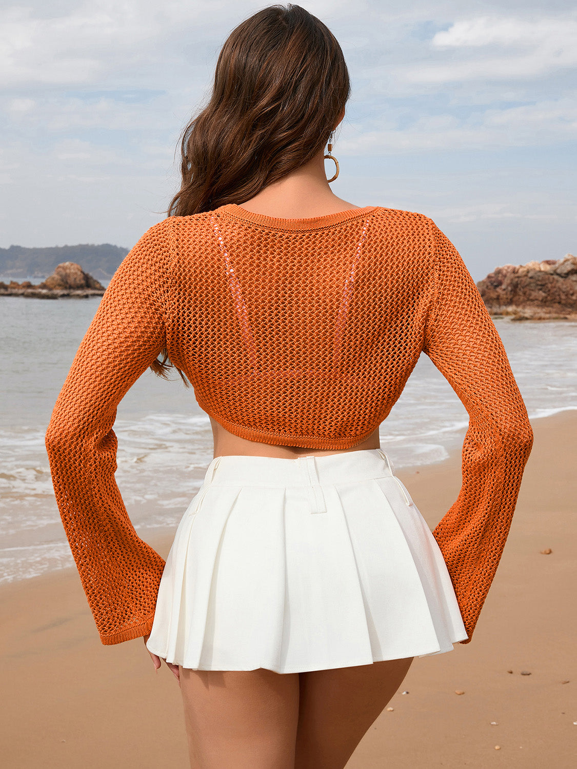 Openwork Long Sleeve Cover-Up 