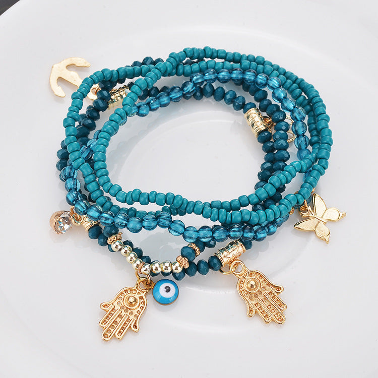 Fashion All-match Summer  Multi-layer Beaded Bracelet Palm Butterfly Buddha Heart Bracelet