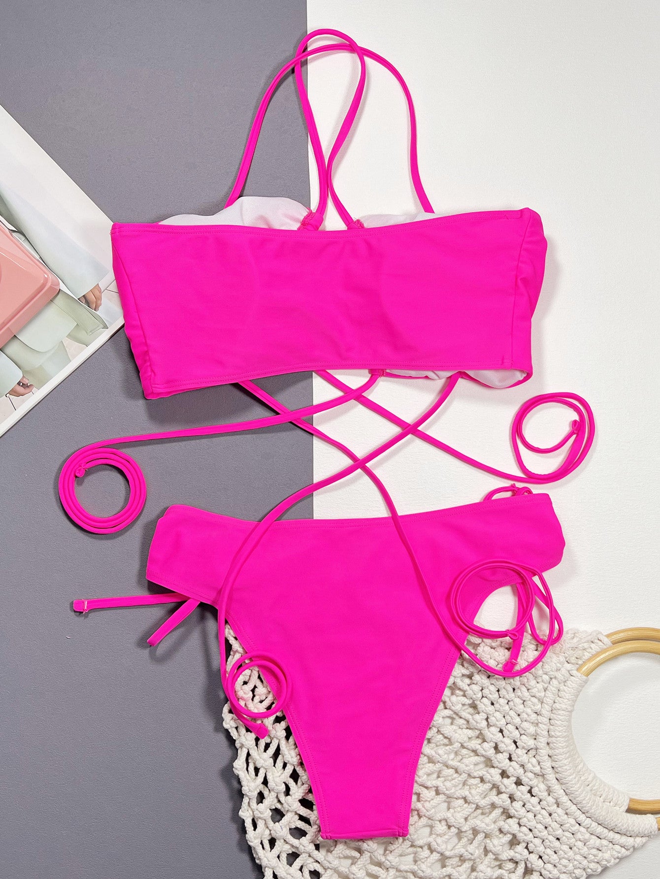 Halter Neck Drawstring Detail Bikini Set 