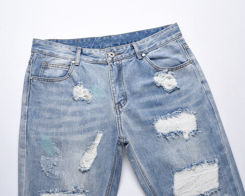 High Street Washed Distressed Slim-fit Ripped Jeans