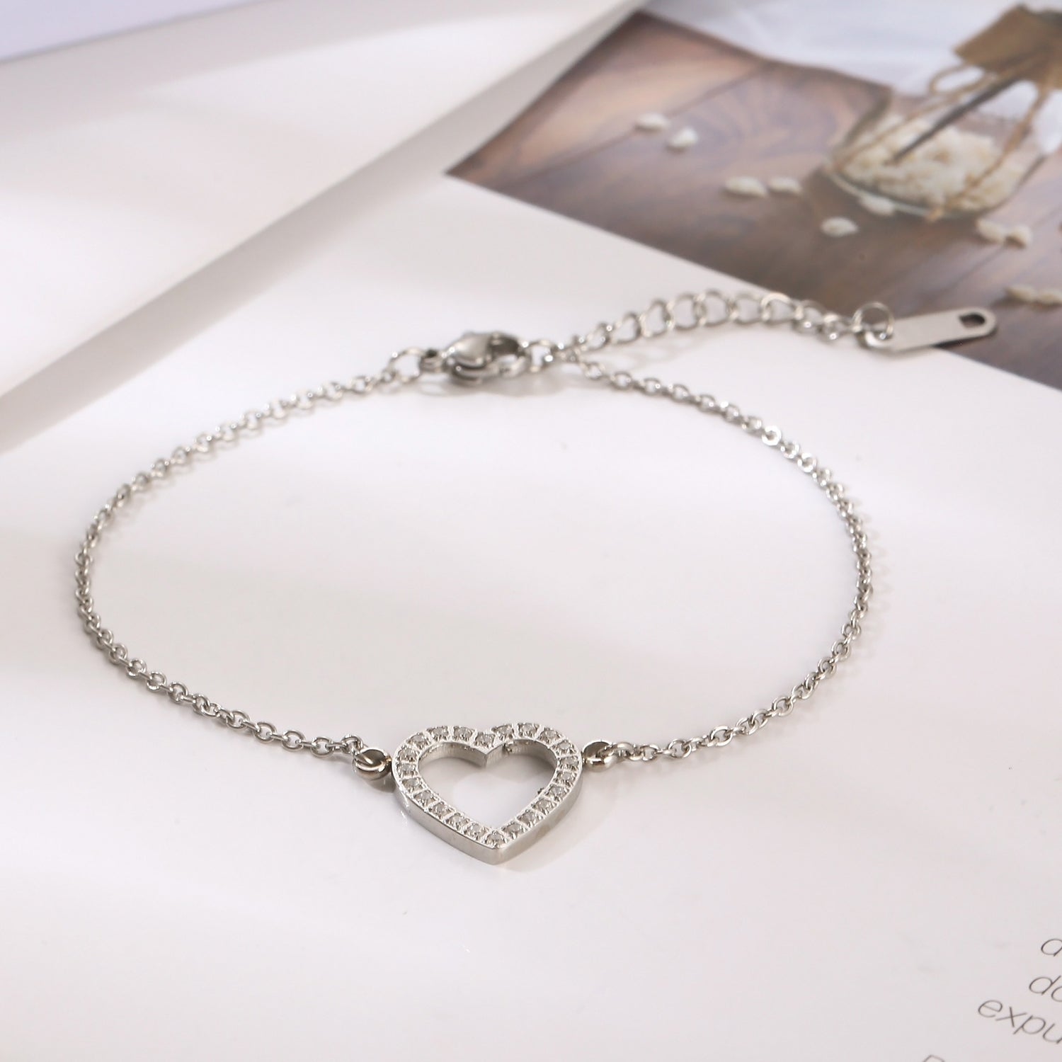 Inlaid Zircon Stainless Steel Heart Bracelet - Babbazon bracelet