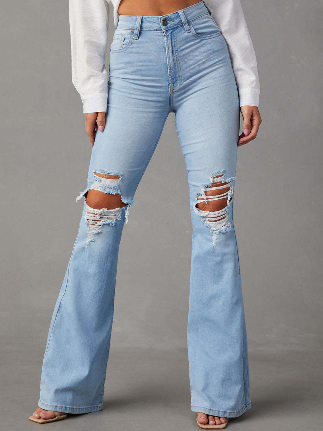 Distressed Bootcut Jeans with Pockets 