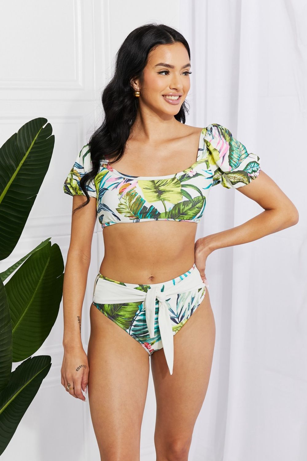 Marina West Swim Vacay Ready Puff Sleeve Bikini in Floral 