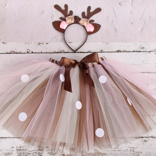 Cartoon Christmas Elk Skirt With Headdress