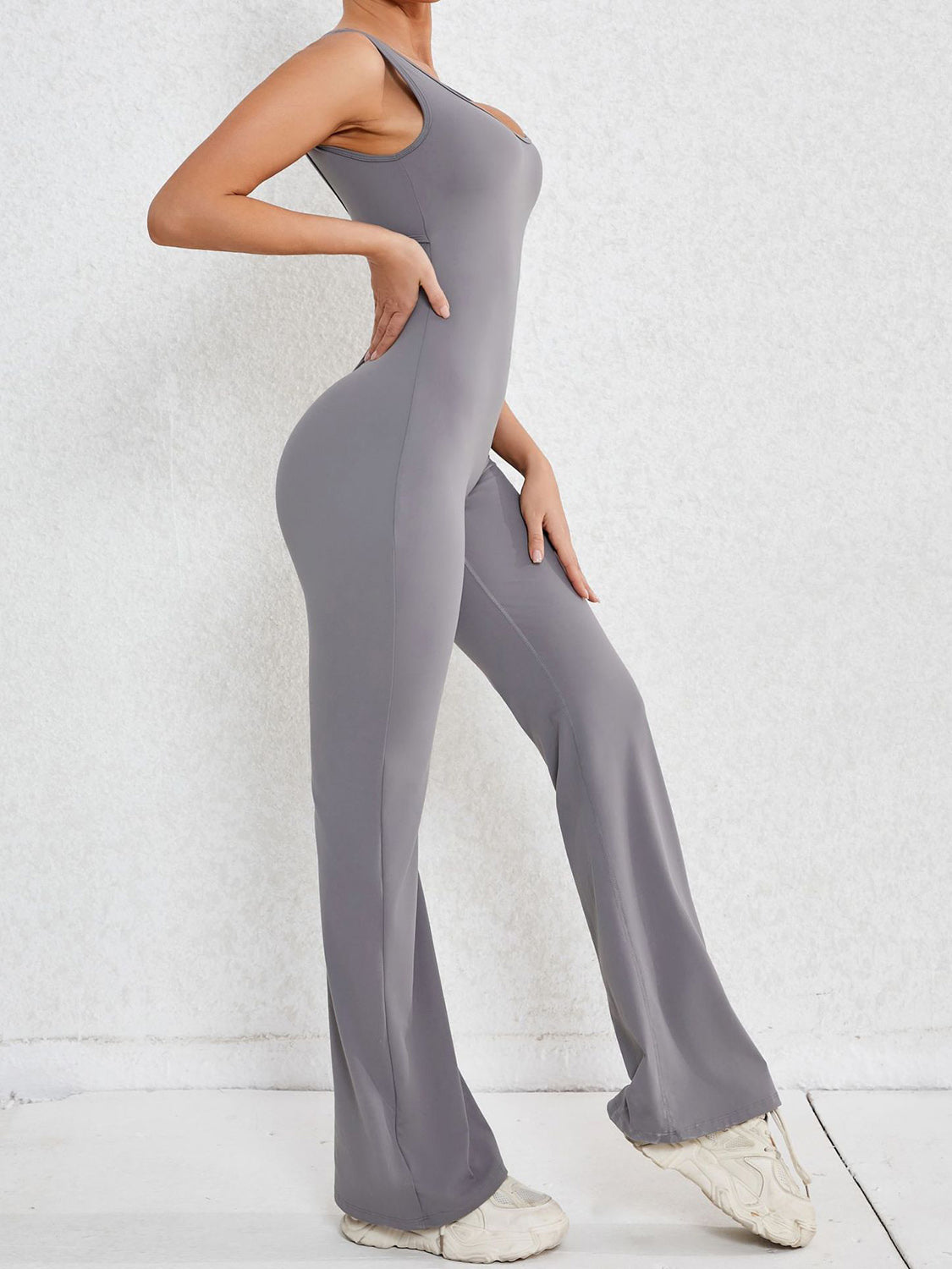 Cutout Wide Strap Scoop Neck Active Jumpsuit 