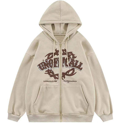 Letter Printing Zipper Fleece Sweater