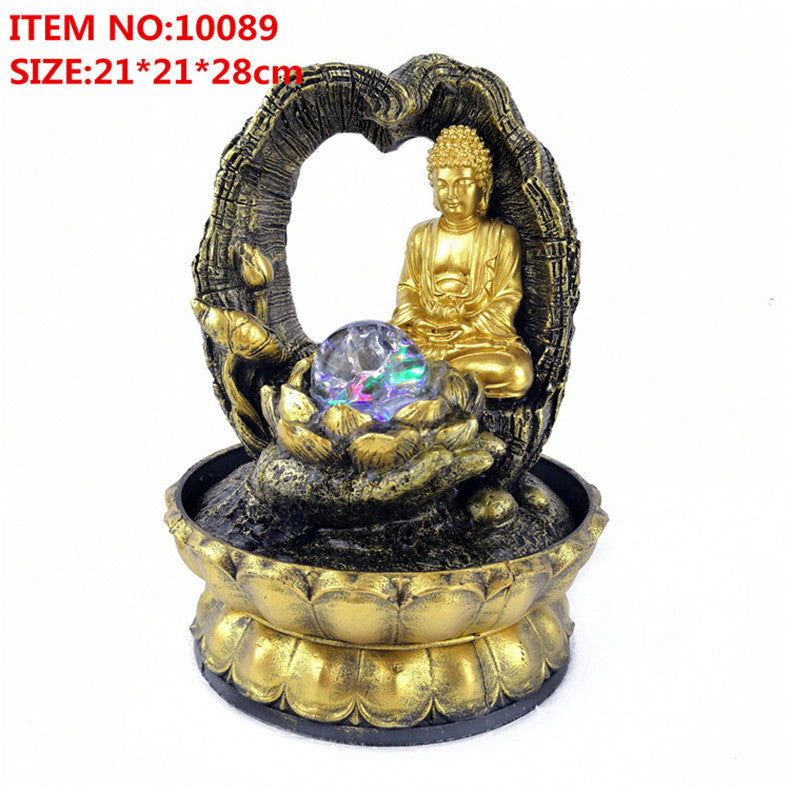 Resin Fountain Crafts Creativity Chinese Golden Buddha Water Decoration