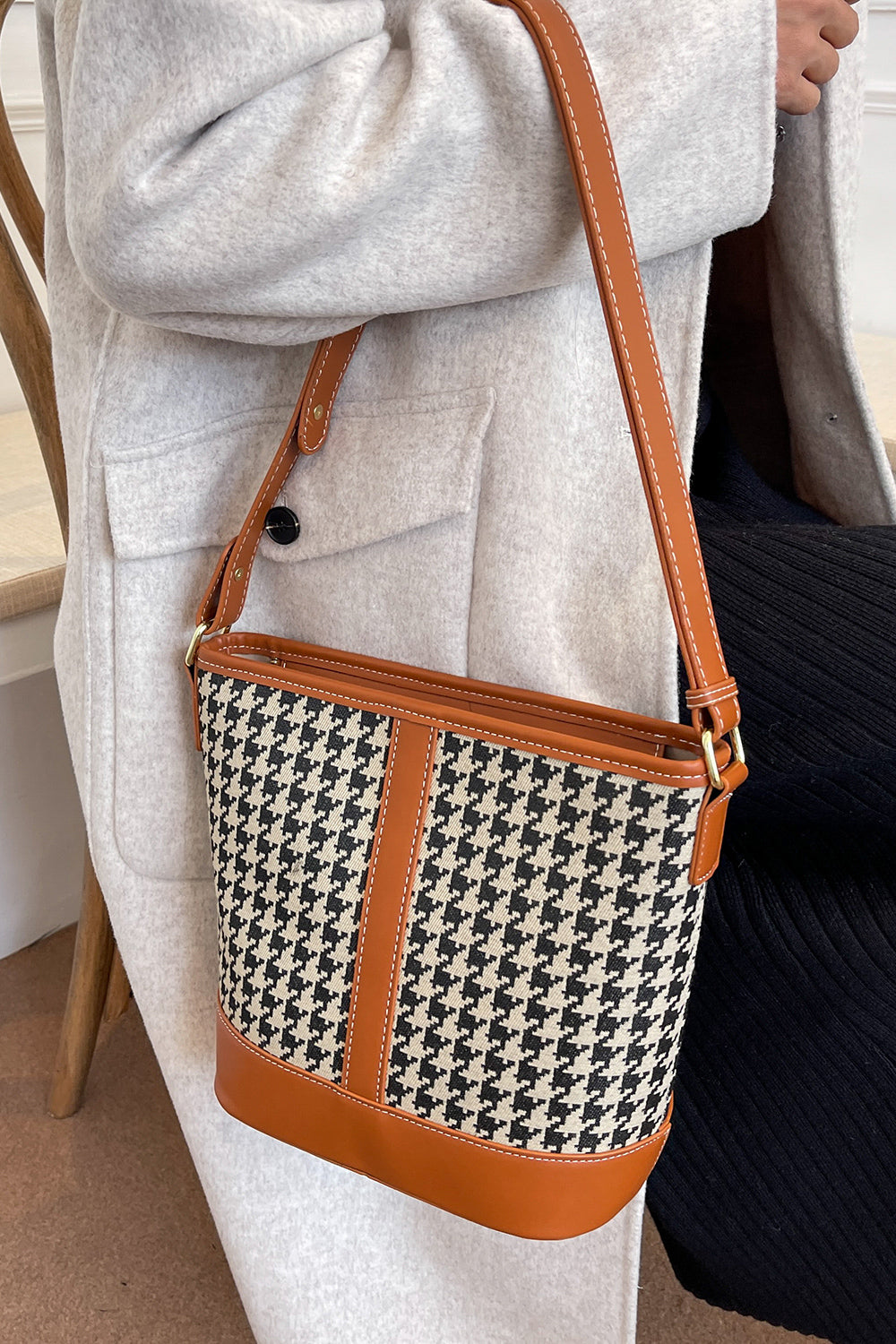 Houndstooth PU Leather Shoulder Bag 