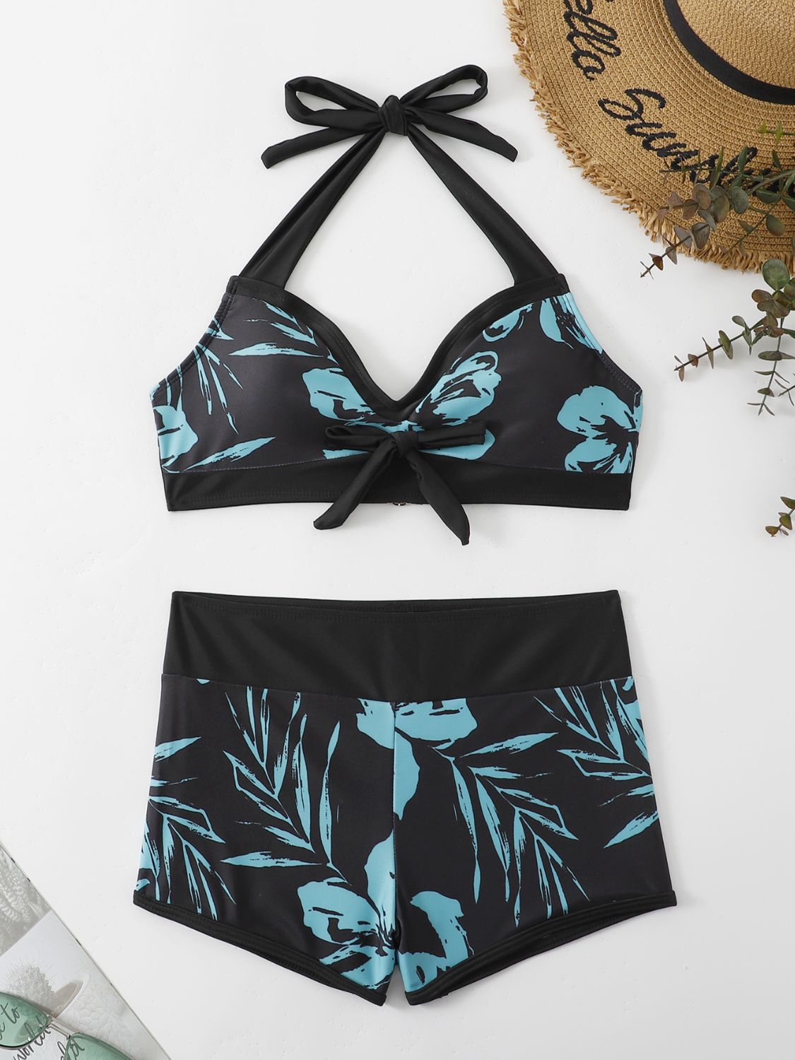 Printed Halter Neck Two-Piece Bikini Set 