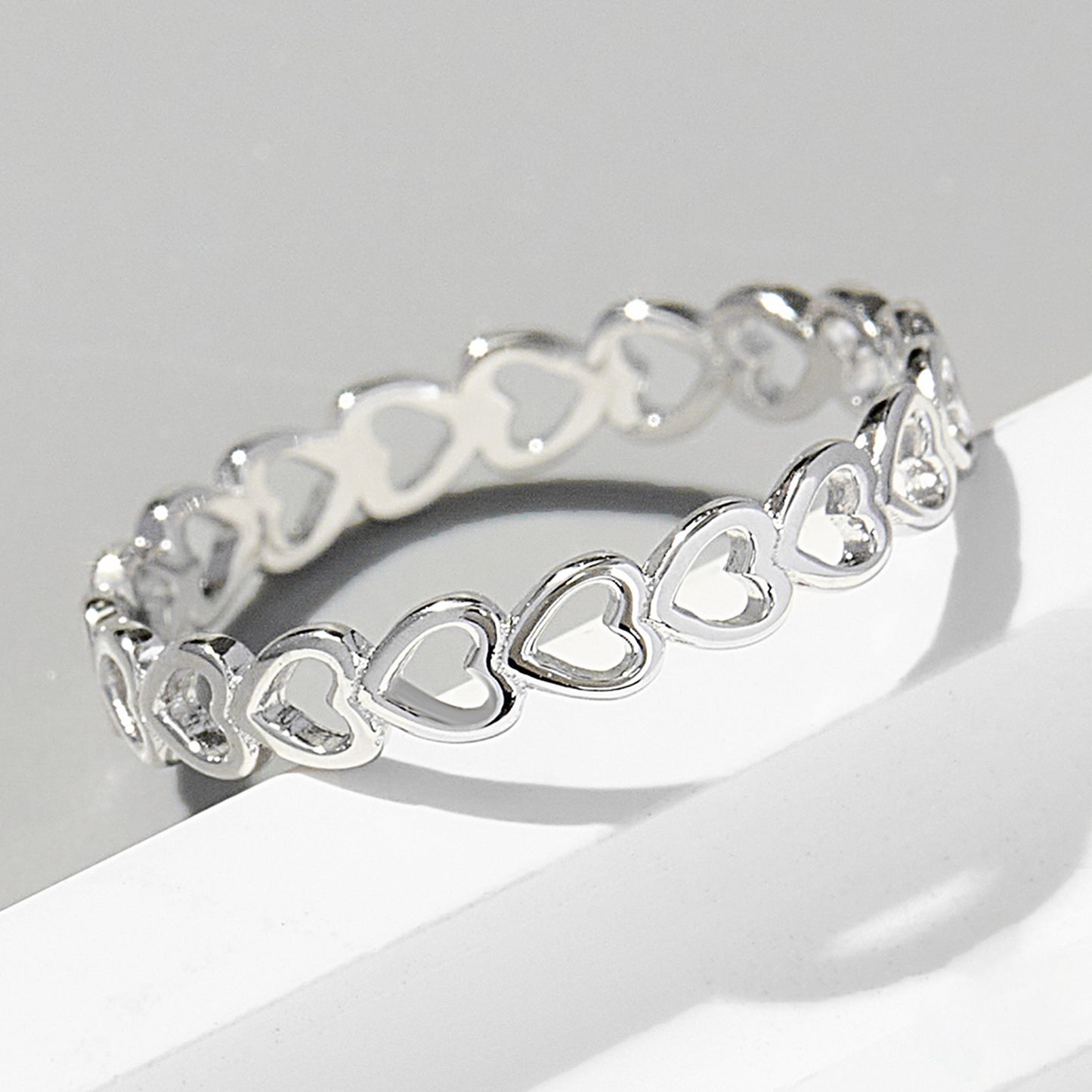 925 Sterling Silver Heart Link Ring 