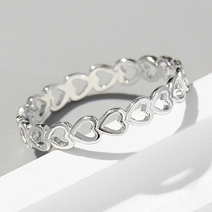 925 Sterling Silver Heart Link Ring 