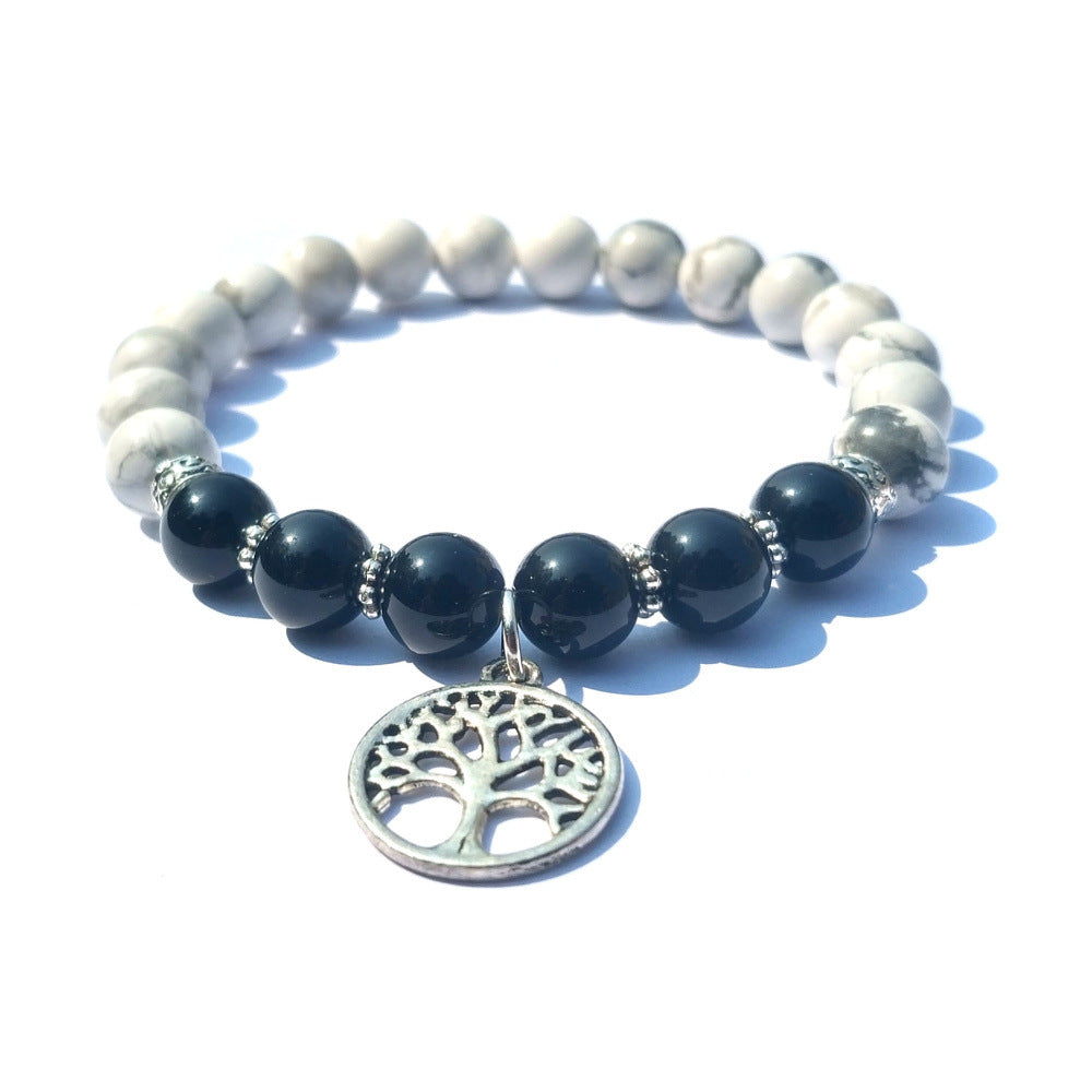 Black Agate White Pine Buddha Bead Energy Stone Bracelet