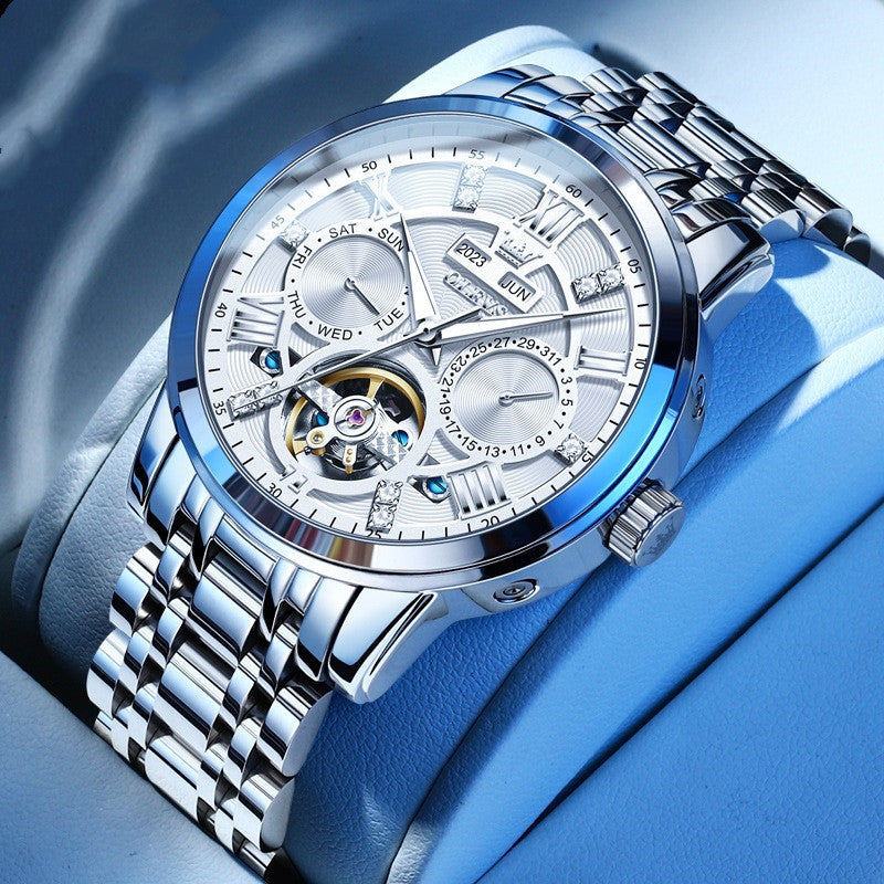 New Multi-functional Fashion Mechanical Business Classic Steel Belt Waterproof Men's Watch