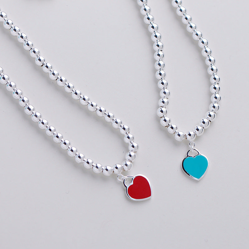 Enamel Blue Heart Powder Heart Buddha Bead Necklace