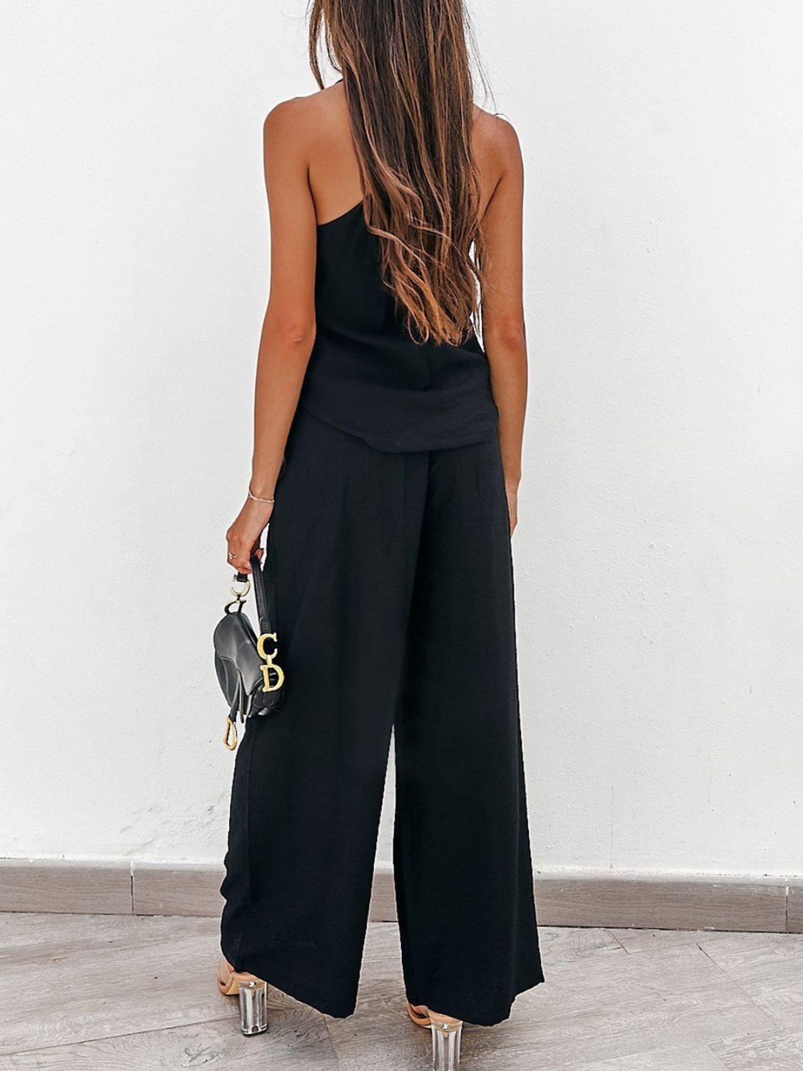 Spaghetti Strap Cami and Wide Leg Pants Set 