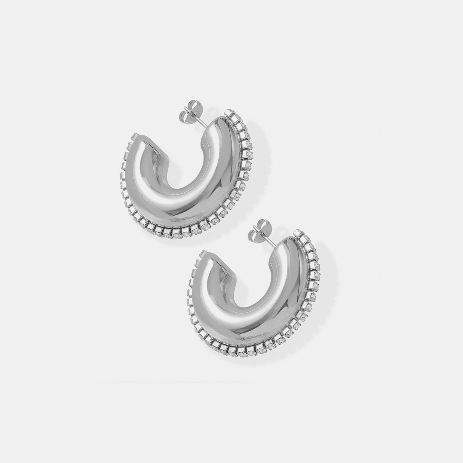 Titanium Steel Inlaid Zircon C-Hoop Earrings 