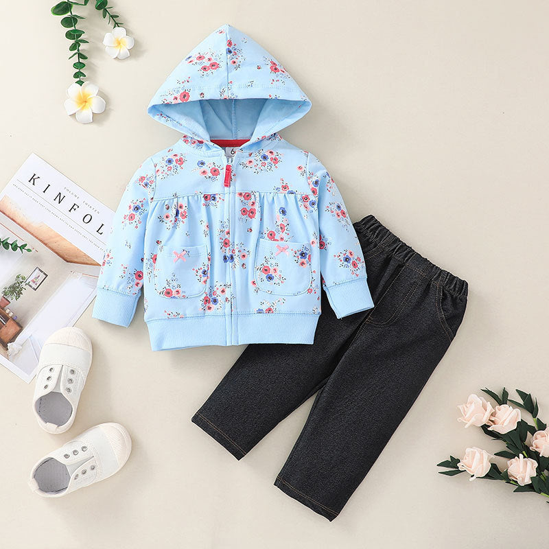 Fall Boy's Sweatshirt Set, Children's Fashion Hooded Zipper Jacket, Trousers Two-Piece Set