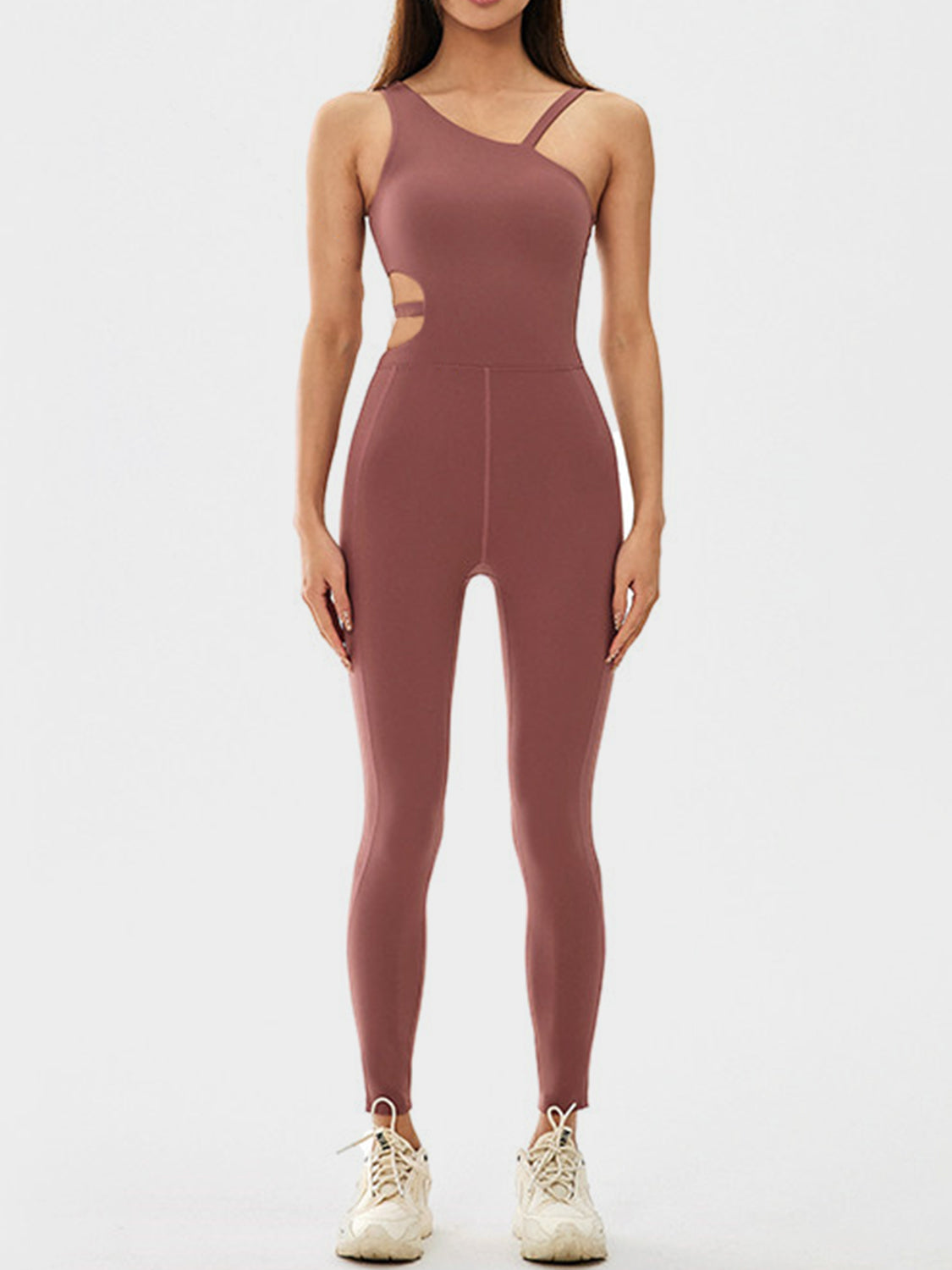 Cutout Asymmetrical Neck Active Jumpsuit - Babbazon New Products