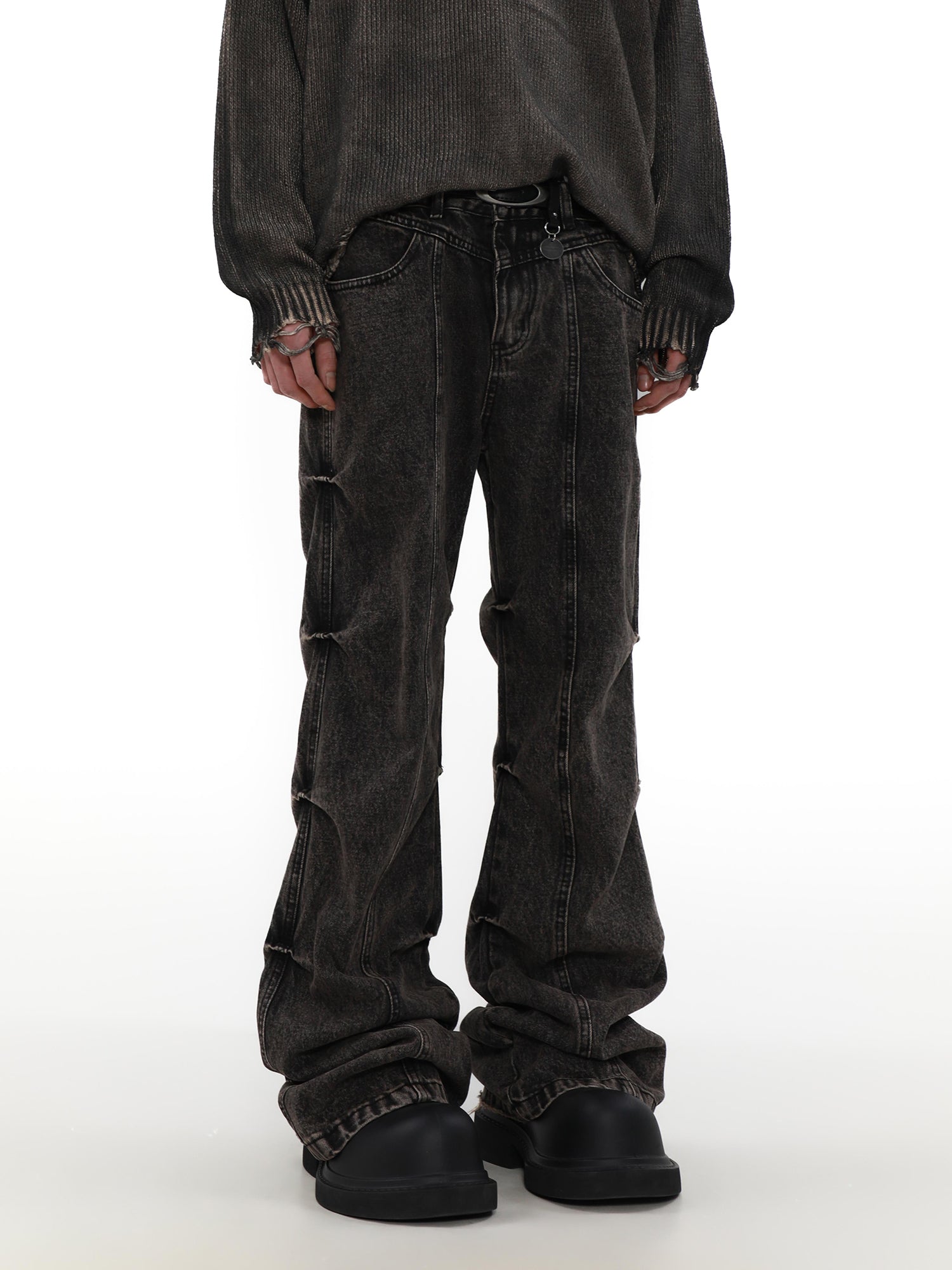 Men's Worn Looking Washed-out Vintage Crumpled Skinny Jeans