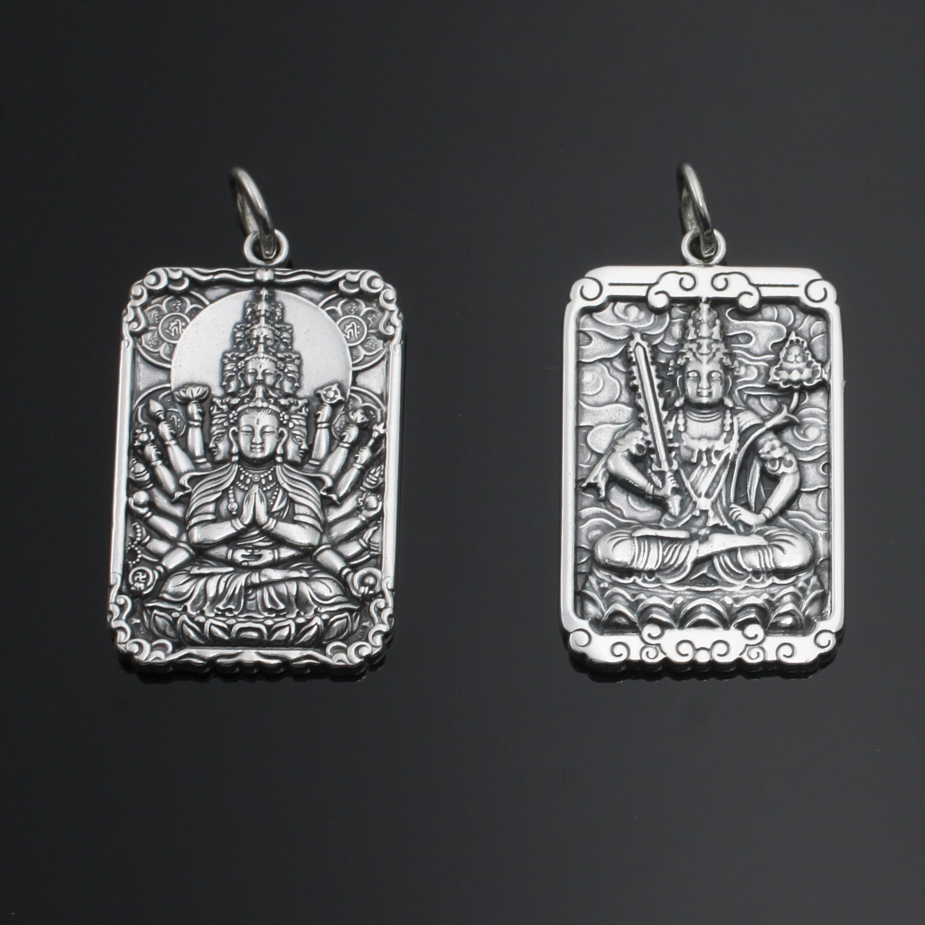 Retro Thai Silver Square Card Personality Pendant Natal Buddha