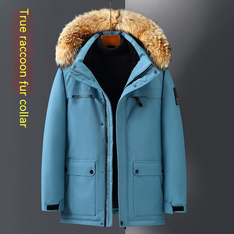 Duck Down Down Jacket Men's Mid-length Thicken Big Fur Collar