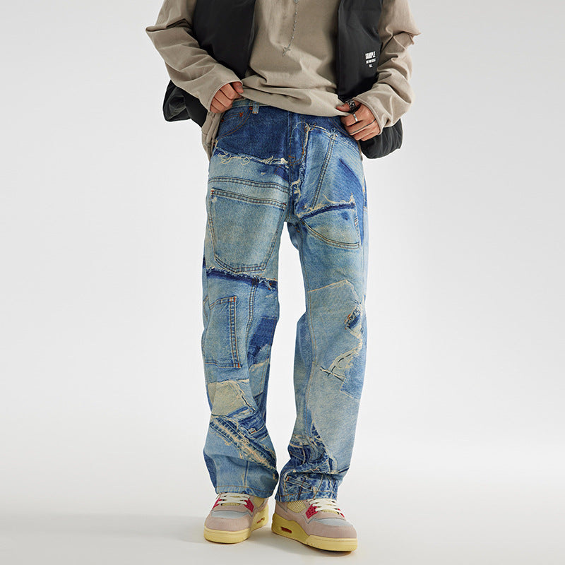 Jeans Men's Loose Washed-out Straight Wide Leg Casual Pants