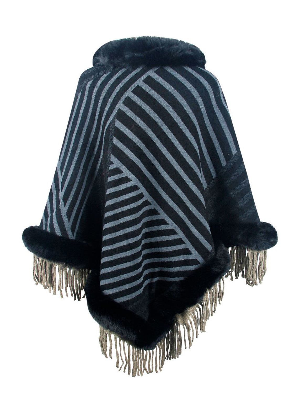 Striped Fringe Hem Poncho 