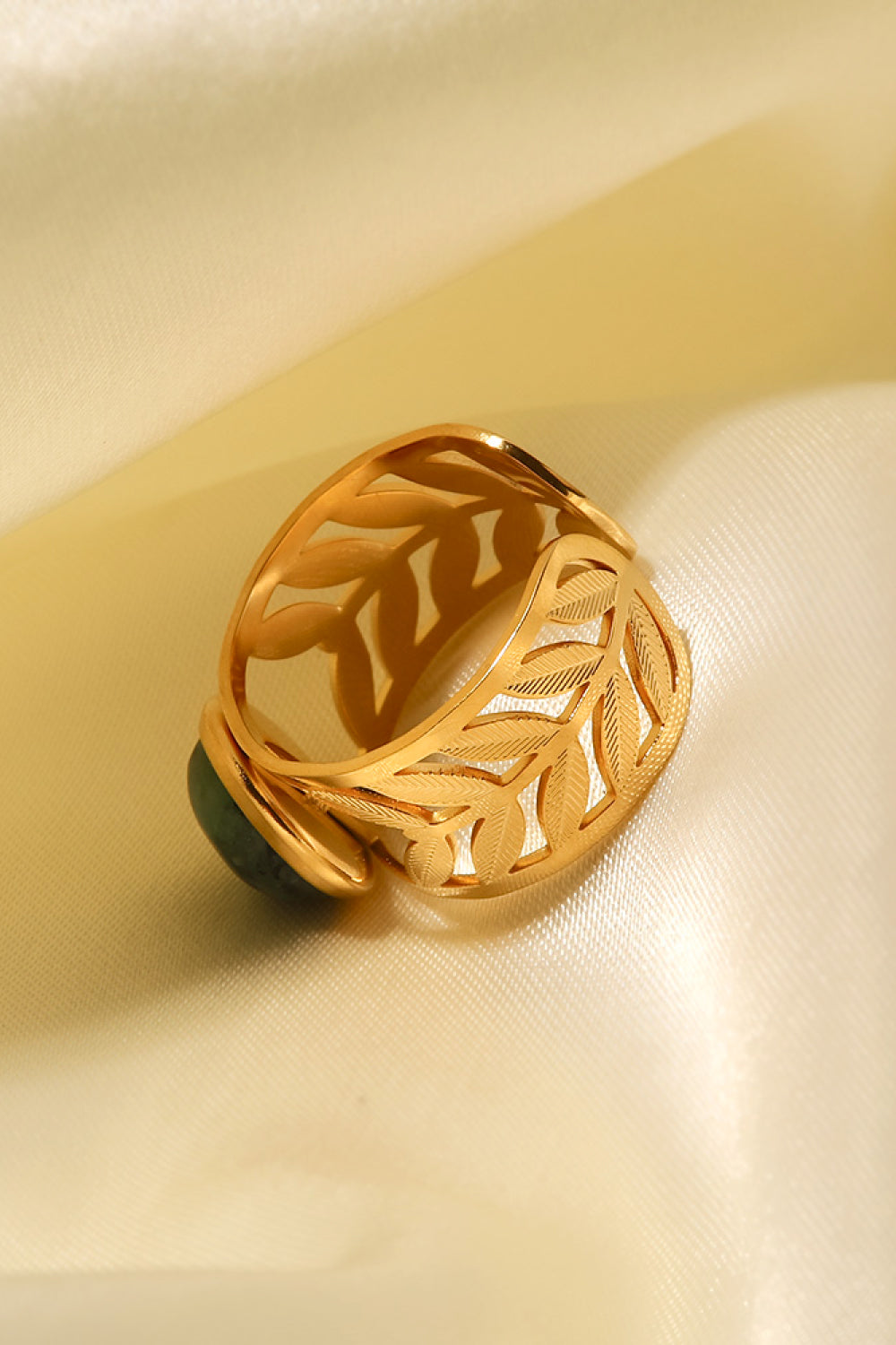 18k Gold Plated Malachite Leaf Ring 