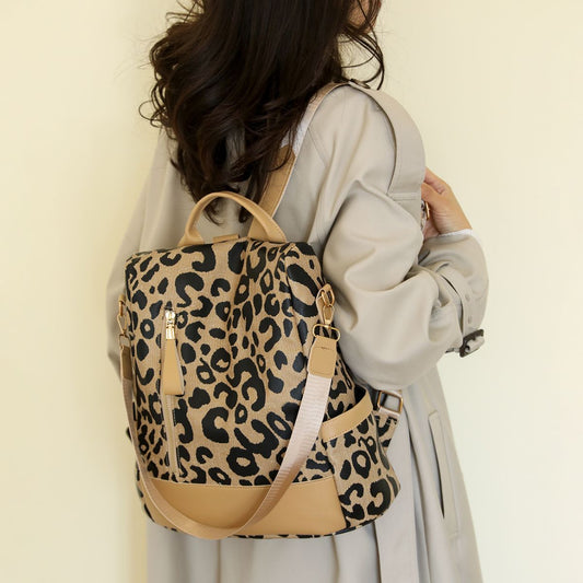 Leopard PU Leather Backpack Bag 