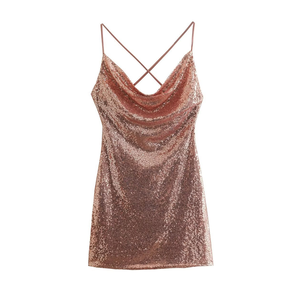 Women's Sequin Sling U-neck Dress Skirt