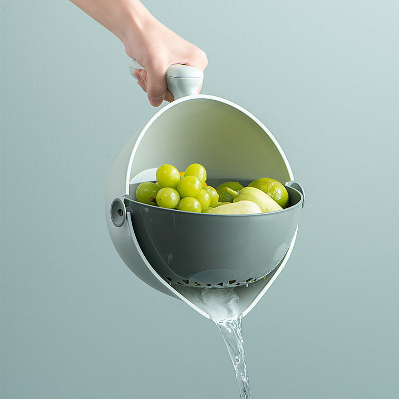 Double Layer Fruit And Vegetable Rotating Draining Basket 