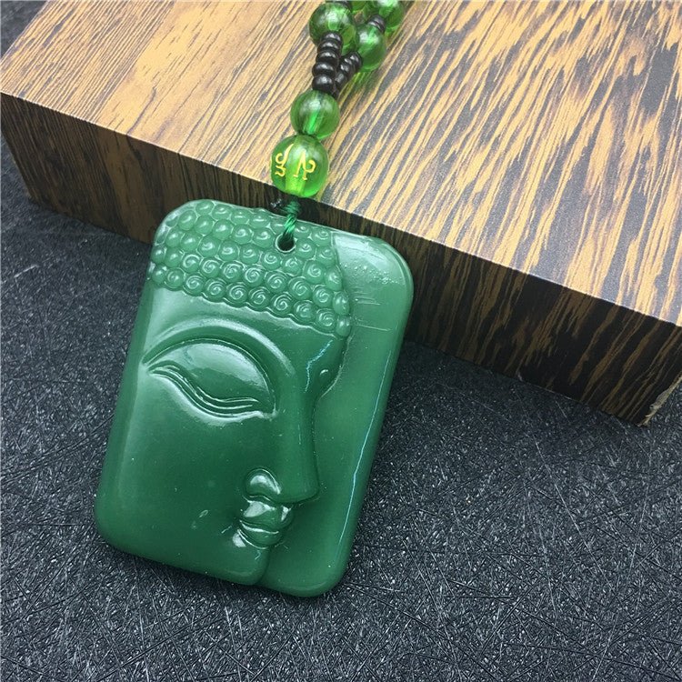 New Retro Jade-like Guanyin Buddha Pendant Emerald Dragon Sweater Chain Necklace