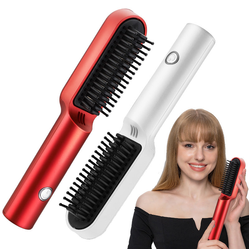 USB Portable Hot Air Comb Rechargable Professional Hair Dryer Brush 2 In1 Mini Hair Straightener Curler Brush Hair Styler 