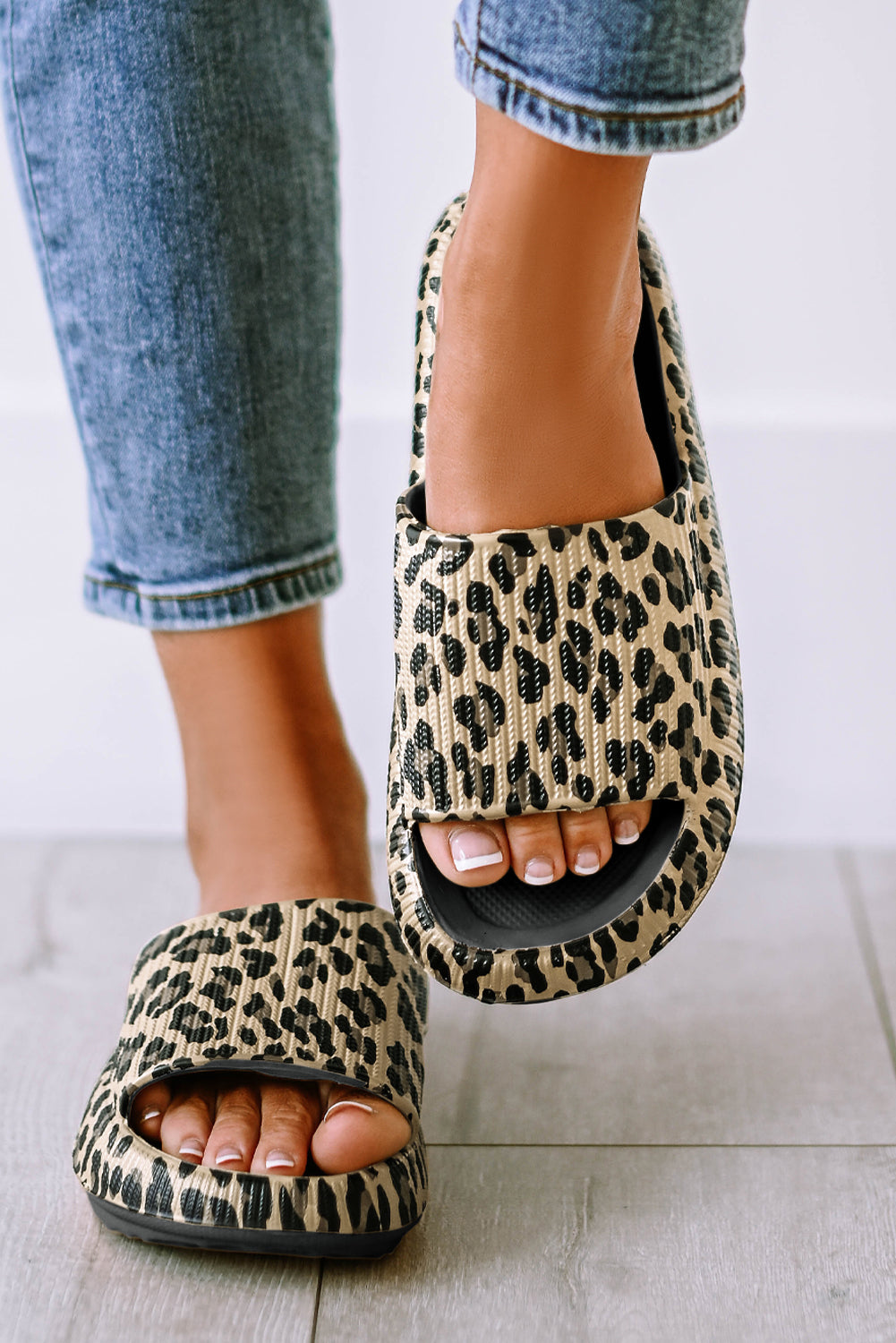 Leopard Cloud Slides Thick Flat Slippers - Babbazon Slides Shoes + Flip Flops