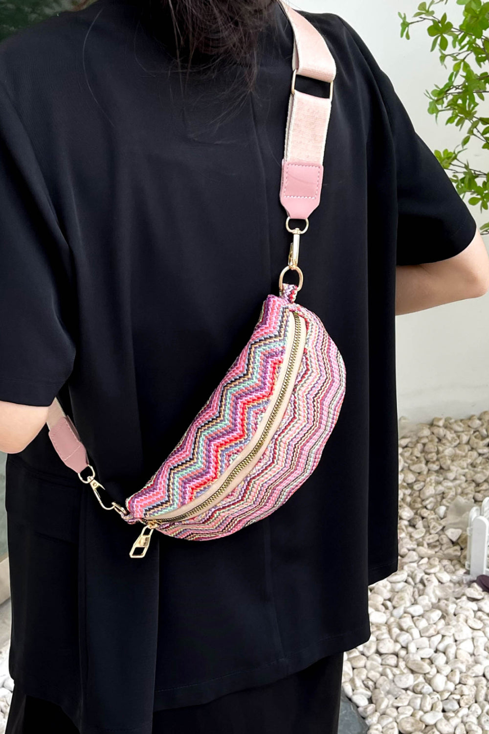 Adored Chevron Straw Sling Bag 