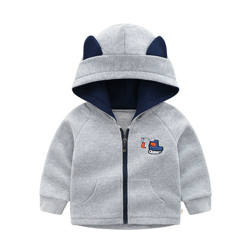 Thicken Children's Hooded Zipper Shirt For Small And Medium-sized