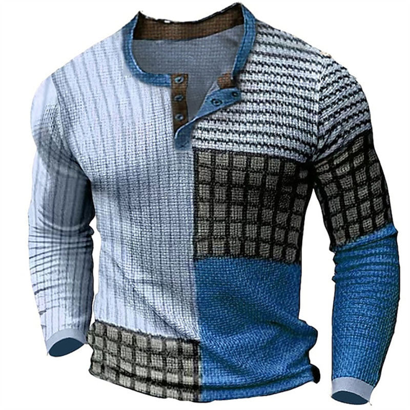 European And American 3d Printed Three-button Long-sleeved Pullover