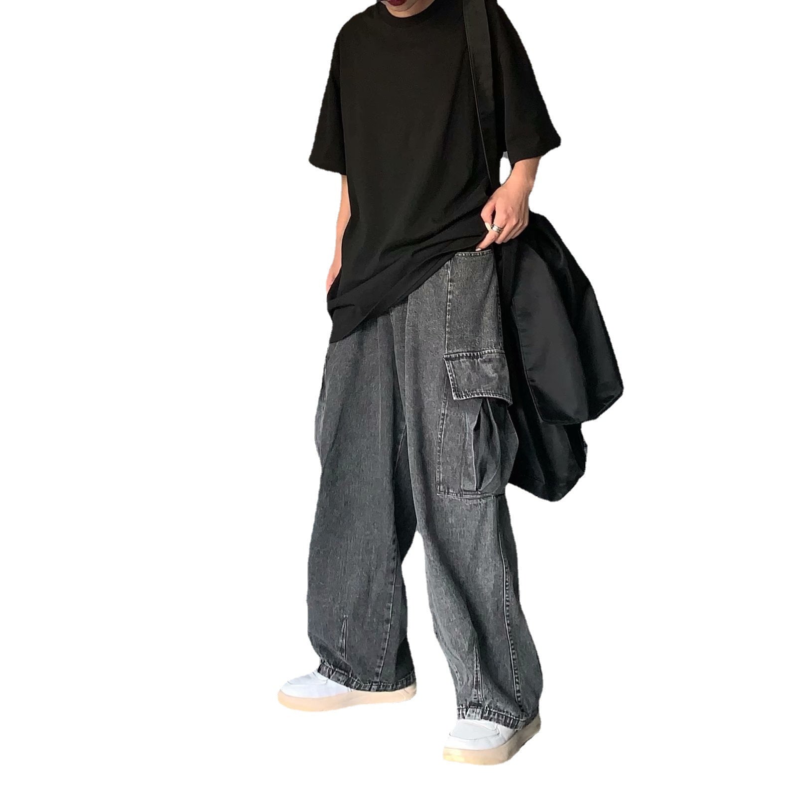 Men's Washed Loose Straight Workwear Wide Leg Pants