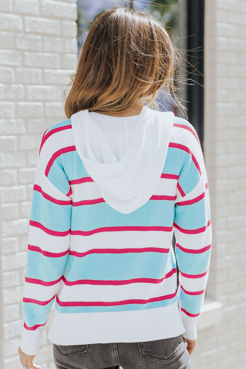 Striped Drawstring Hooded Sweater 