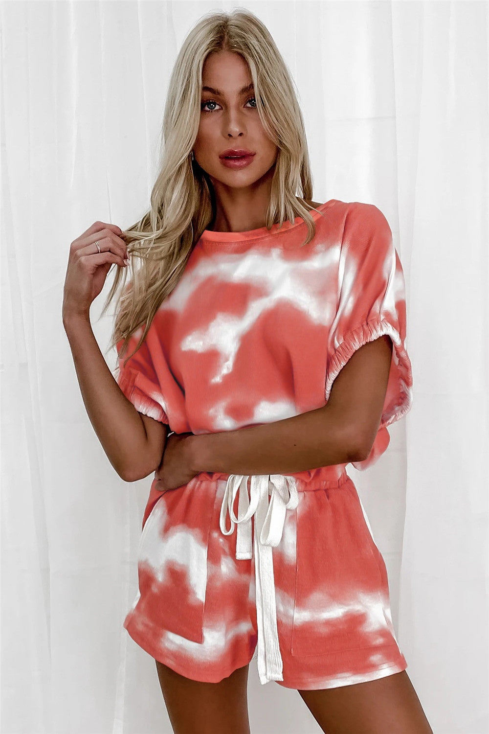 Tie-Dye Round Neck Top and Shorts Set 