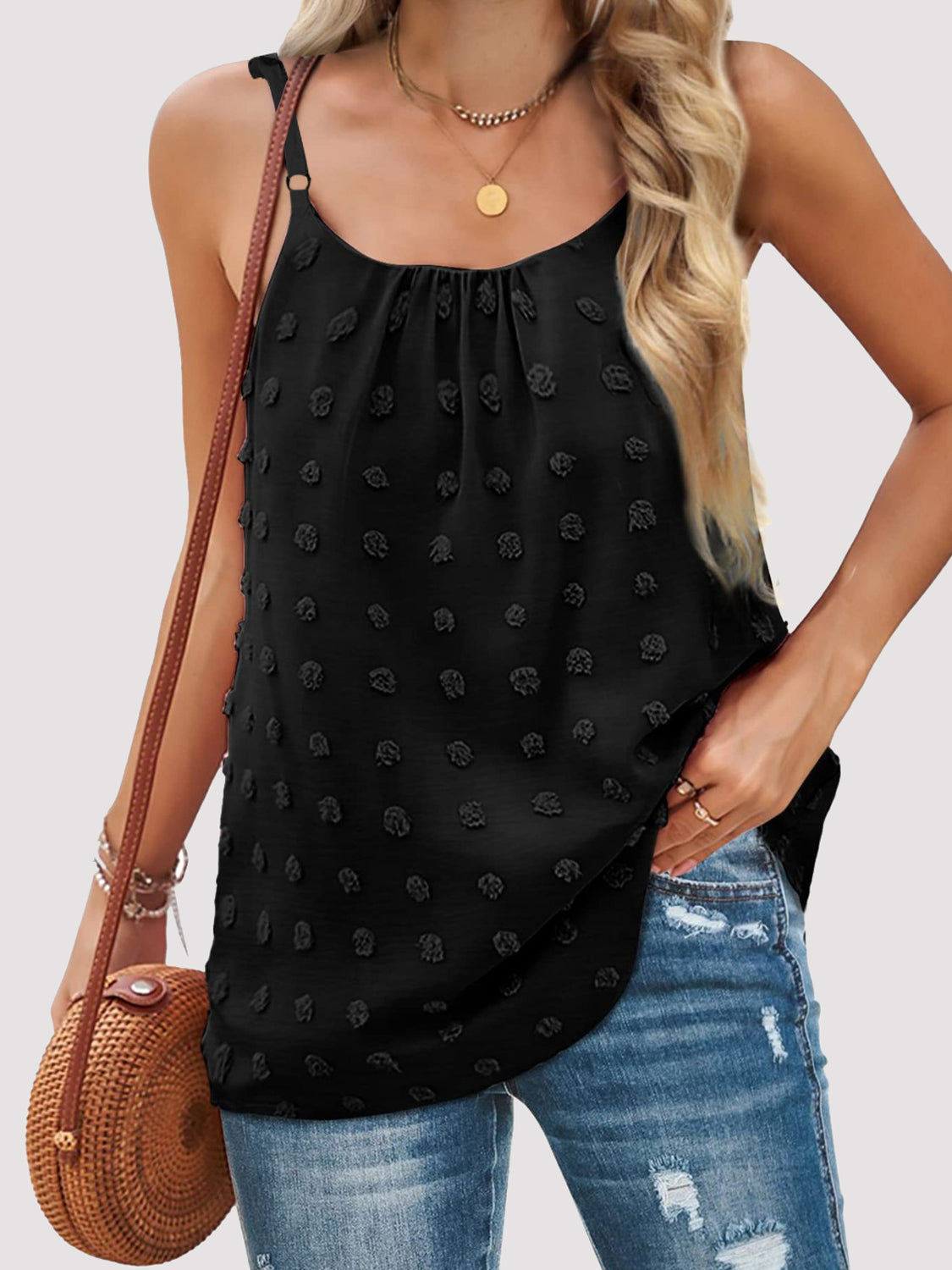 Swiss Dot Scoop Neck Cami - Babbazon Camisole