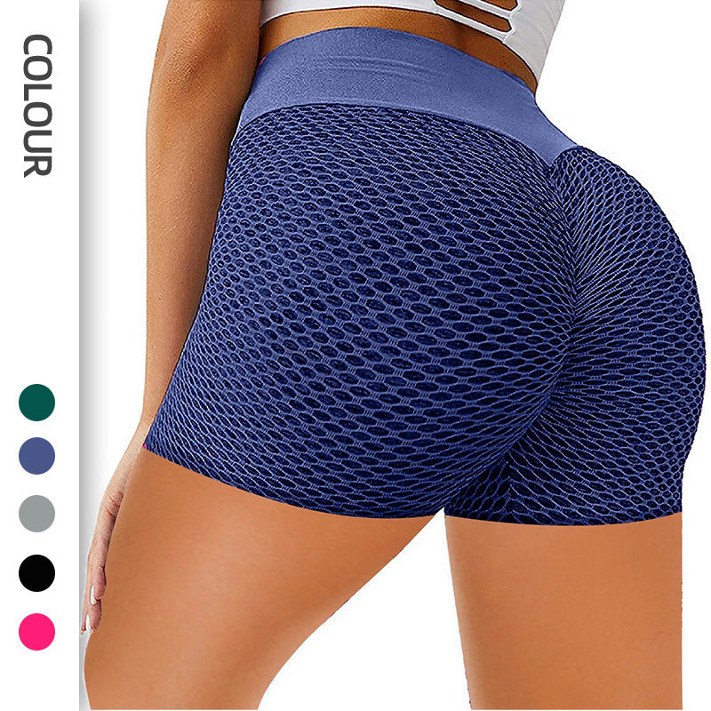 Honeycomb Design Yoga Pants Solid Color Hip-lifting Fitness Sports Shorts For Women 