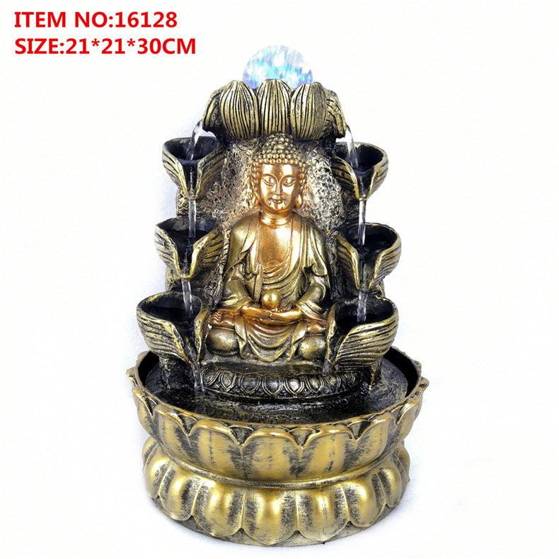 Resin Fountain Crafts Creativity Chinese Golden Buddha Water Decoration