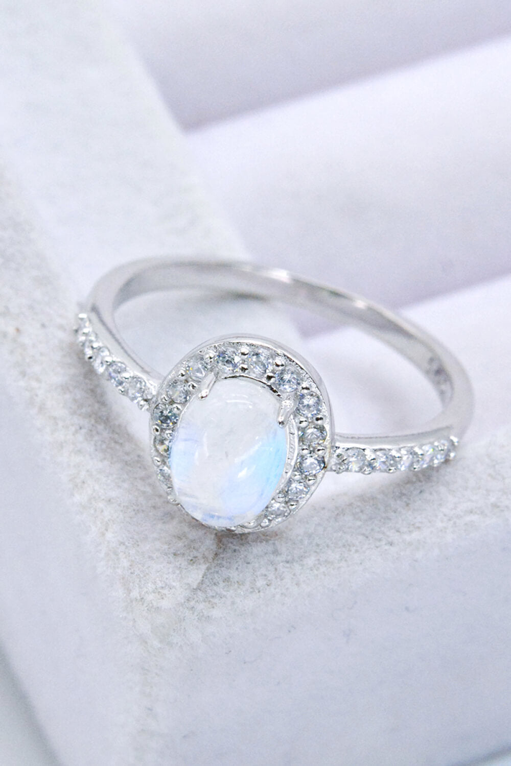 925 Sterling Silver Natural Moonstone Halo Ring 