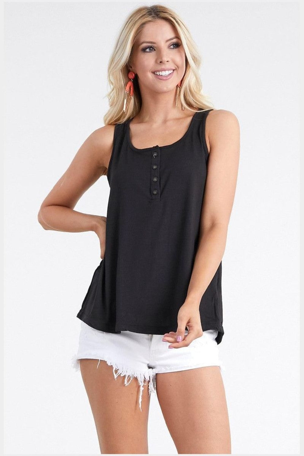 Ninexis Square Neck Half Button Tank - Babbazon New Products