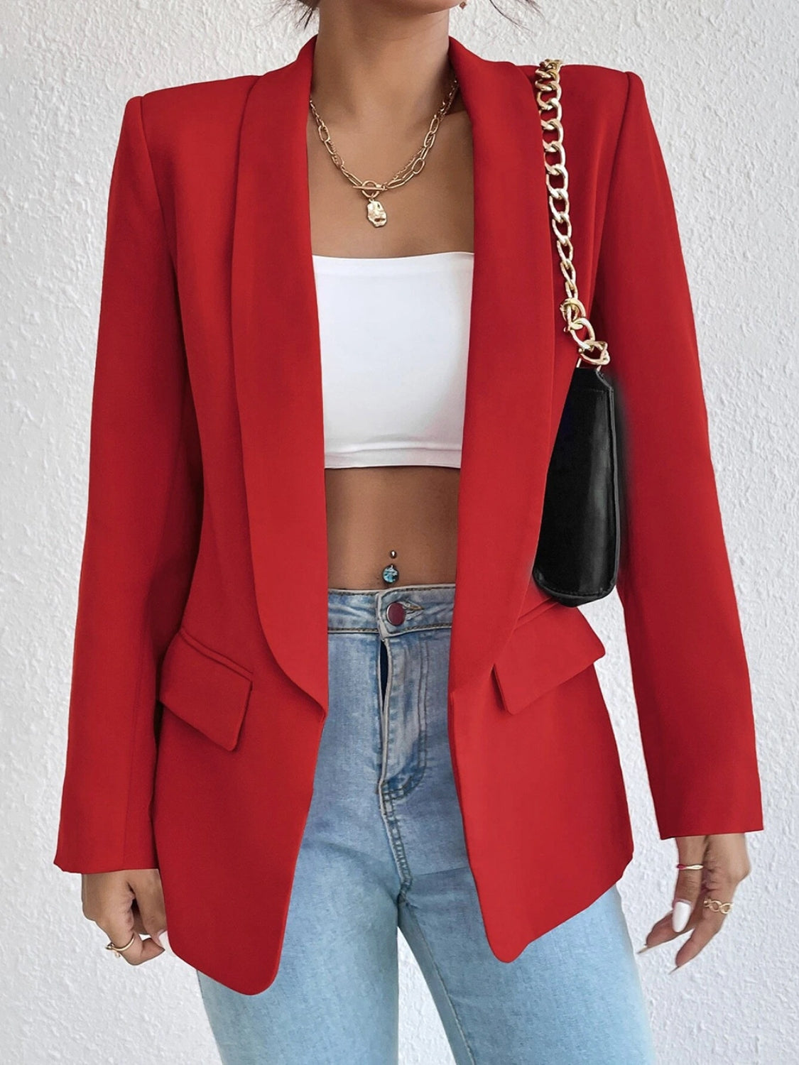 Shawl Collar Long Sleeve Blazer - Babbazon