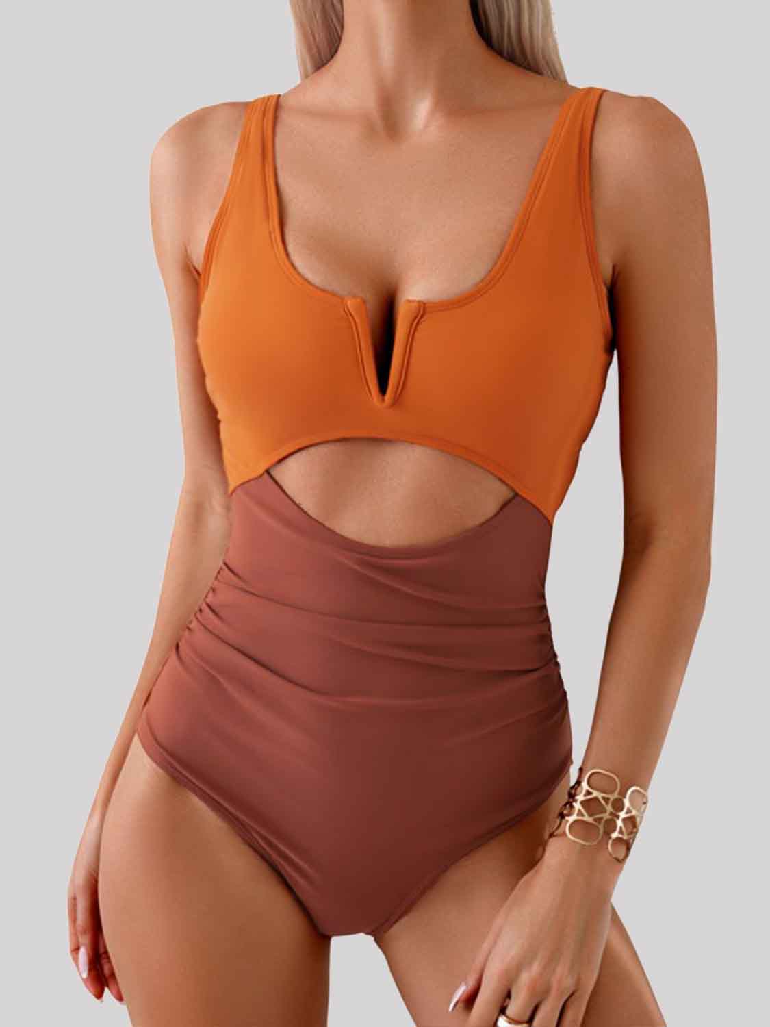 Tied Cutout Contrast One-Piece Swimwear - Babbazon new