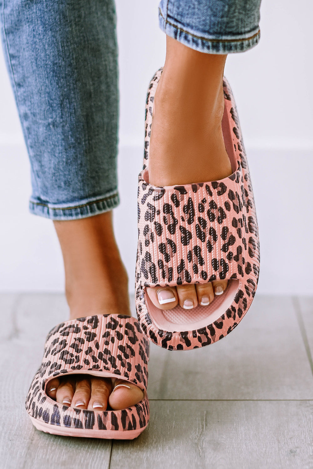 Leopard Cloud Slides Thick Flat Slippers - Babbazon Slides Shoes + Flip Flops